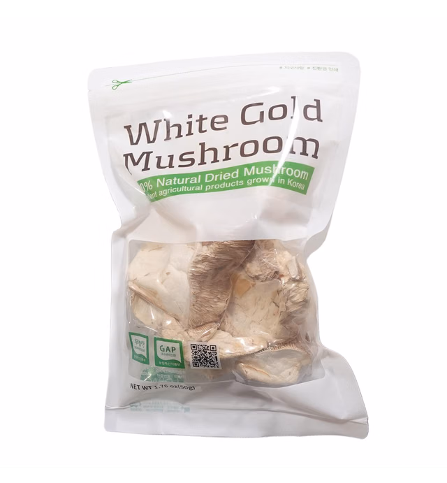 White Gold Mushroom Natural Dried Oyster Mushrooms Korean Superfood Healthy and Nutritious Dehydrated Mushrooms Vacuum Packed 1.7oz 1 Pack