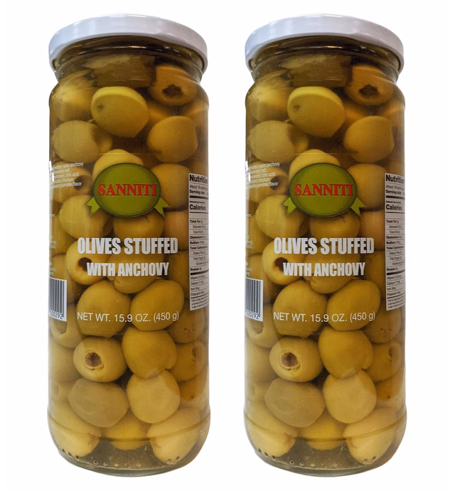 Sanniti Olives stuffed with Anchovies, 15.9 oz (Pack of 2)