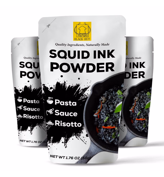Black Hut Cuttlefish Squid Ink Powder, Food Coloring for Rice Noodles Pasta Spaghetti Risotto, Nero Di Seppia, Tinta de Sepia, Halal Certificate, Contains Molluscs, 1.76oz / 50g (Pack of 3)