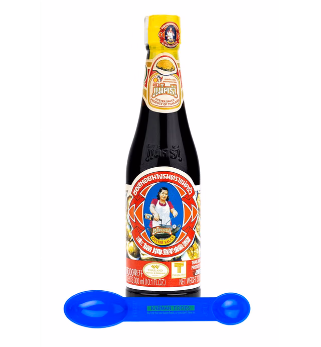 Maekrua Thai oyster sauce 10 oz with Custom Karman Foods Table and Tea Spoon