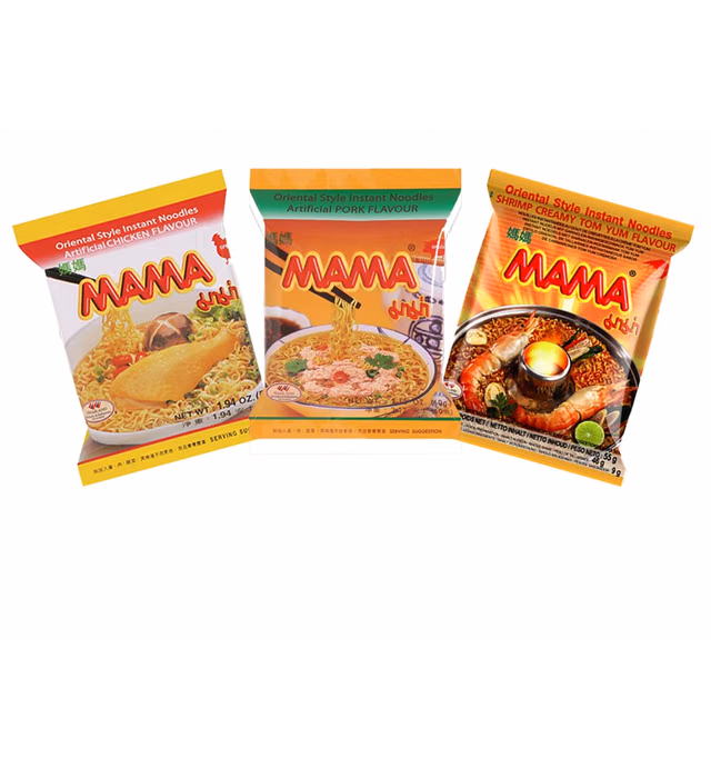 MAMA Ramen Style Instant Oriental Noodles Variety 30 Pack, Chicken, Pork, Creamy Shrimp