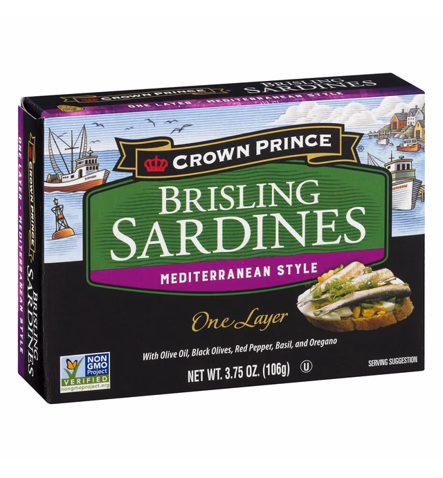 Crown Prince One Layer Brisling Sardines - Mediterranean Style, 3.75-Ounce Cans (Pack of 12)