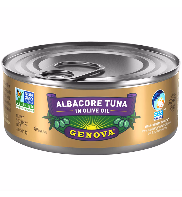 Genova Premium Albacore Tuna in Olive Oil with Sea Salt, Wild Caught, Solid White, 5 Ounce (Pack of 12)