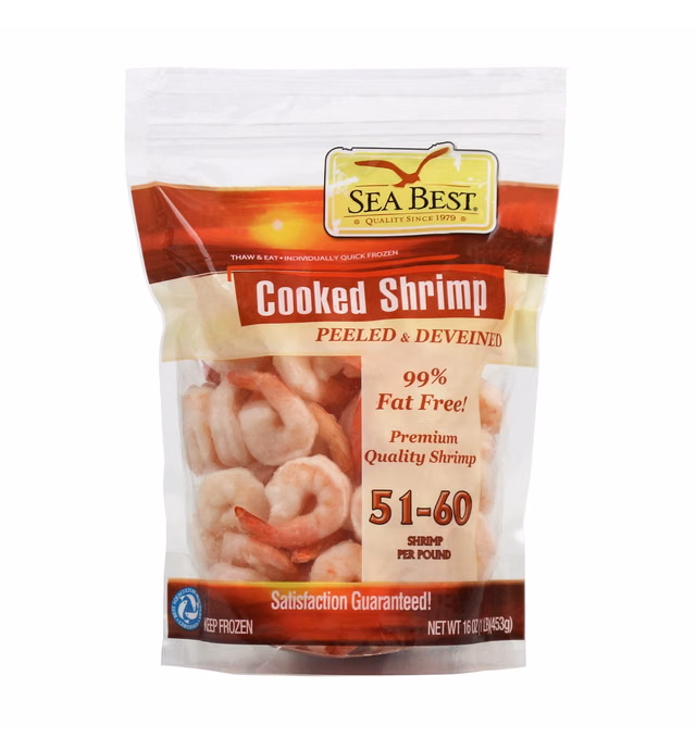 Sea Best 51/60 Cooked Peeled and Deveined Tail On Shrimp, 16 Ounce