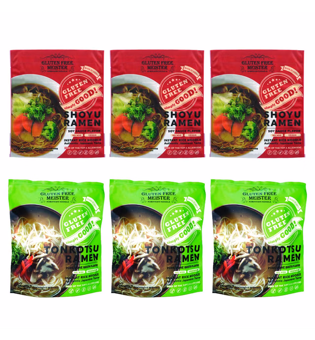 Gluten Free Meister Japanese Ramen - Shoyu & Tonkotsu Variety 6pk (Vegan/Vegetarian)