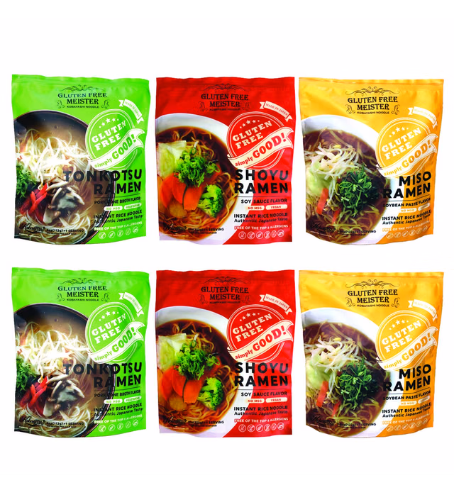 Gluten Free Meister Japanese Ramen - Tonkotsu, Shoyu, Miso Variety 6pk (Vegan/Vegetarian)