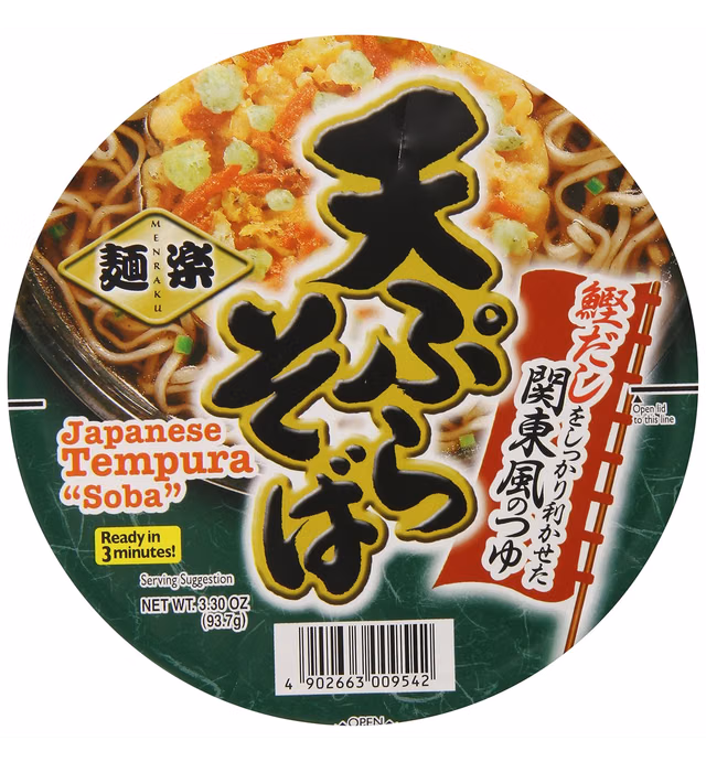 Menraku Tempura Noodles Soup, Soba, 3.3 Ounce