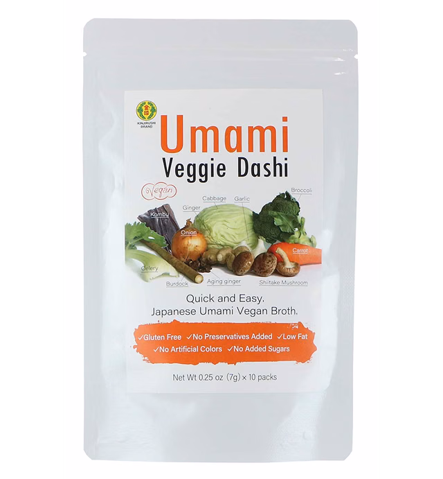 Kinjirushi Umami Veggie Dashi Soup Stock 2.47oz, (7g×10pcs) (Pack of 3) Vegan, Gluten Free, Savory, Shiitake, Ginger, Japanese, Miso Soup, Powder, Ramen, Ramen Noodles, Keto, Miso