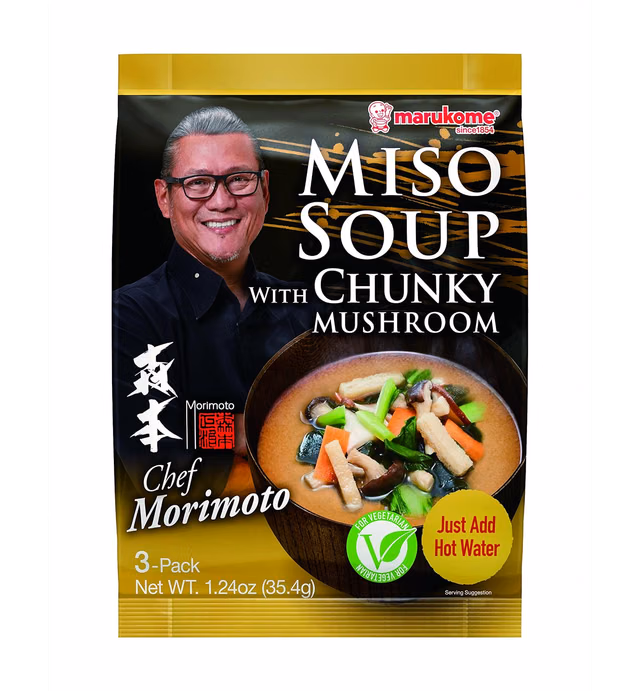 Marukome Chef Morimoto, 1.24 Miso Soup with Chunky Mushrooms 14.88 Ounce (Pack of 12)