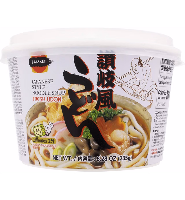 J-Basket Fresh Udon Japanese Style Instant Noodle Soup, 8.28 Oz (Pack Of 6)
