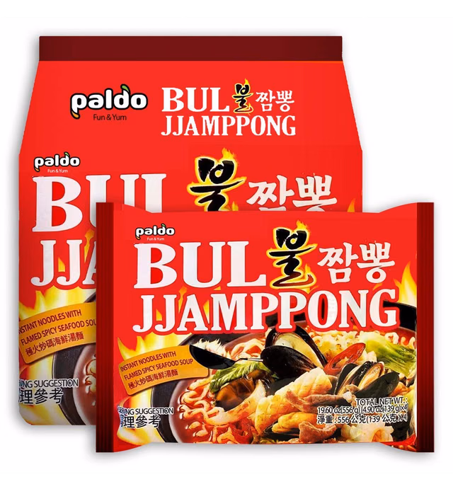 Paldo Bul Jjamppong Noodle Soup, Spicy Seafood Flavor, 4.9 Ounce (Pack of 4)