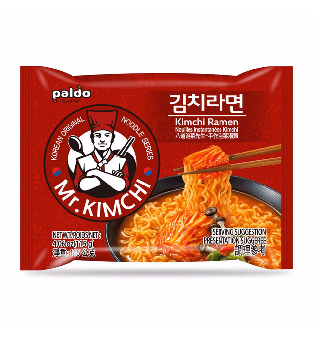 Paldo Fun & Yum Kimchi Ramen Instant Noodles with Soup, Kimchi Based Spicy Broth, Best Oriental Style, Original Korean Ramyun, Spicy Ramen Challenge, K-Food, 김치라면 115g x 4 Pack