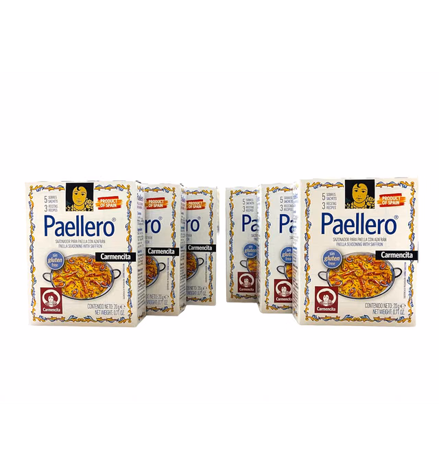 Paellero Carmencita. 6 boxes, 30 envelopes total