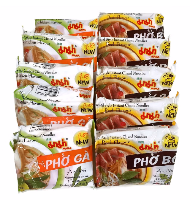 Instant Chand Noodle Soup, 1.93 Oz. Packets (Set of 10) (Beef (Pho Bo) + Chicken (Pho Ga))