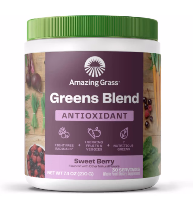 Amazing Grass Greens Blend Antioxidant: Super Greens Powder Smoothie Mix with Organic Spirulina, Beet Root Powder, Elderberry, Bilberry, Prebioitics & Probiotics, Sweet Berry, 30 Servings