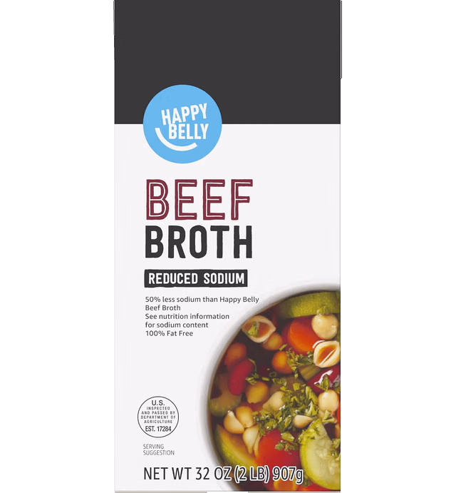 Amazon brand - Happy Belly Reduced Sodium Beef Broth, 32 Ounce