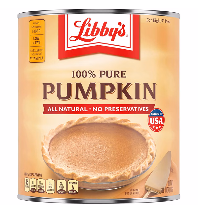 Libby's Pumpkin Pie, Thanksgiving and Holiday Desserts, Pumpkin Pie Filling, 100% Pure Pumpkin, 6 lb 10 oz Can Bulk