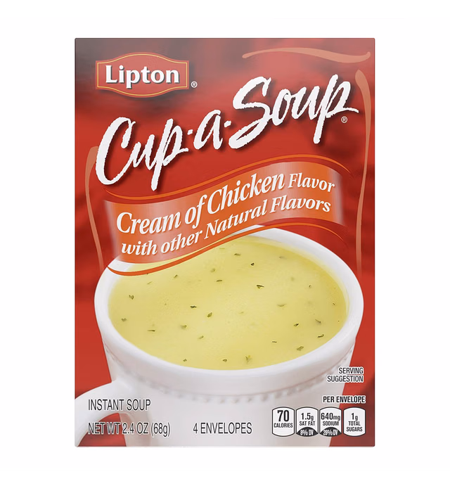 Lipton Cup-a-Soup Instant Soup For a Warm Cup of Soup Cream of Chicken Only 70 Calories Per Serving 2.4 Oz 4 Count (12 Pack)