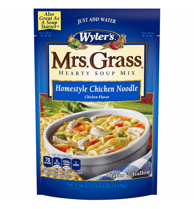 Wyler's Mrs. Grass Home-Style Chicken Noodle Hearty Soup Mix, 5.93 oz Pouch