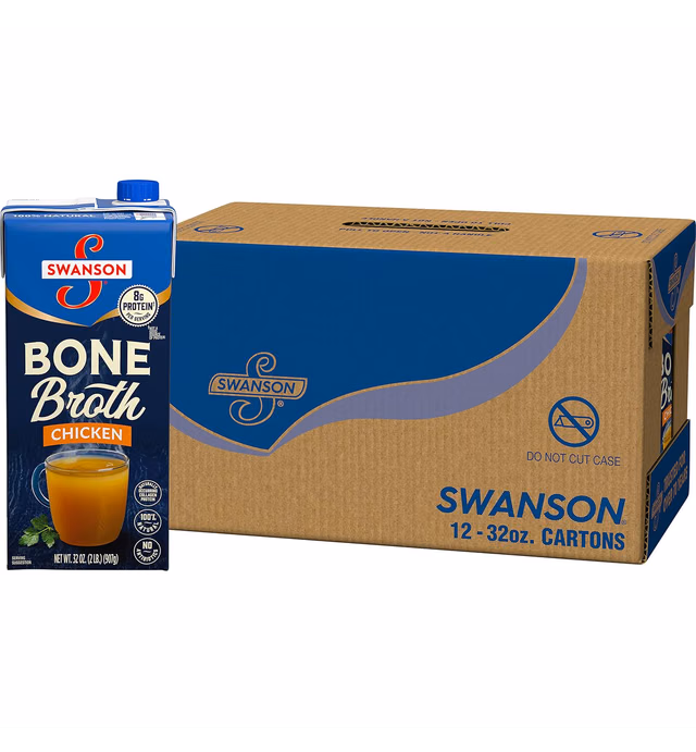 Swanson Chicken Bone Broth, 32 Ounce Resealable Carton (Pack of 12)