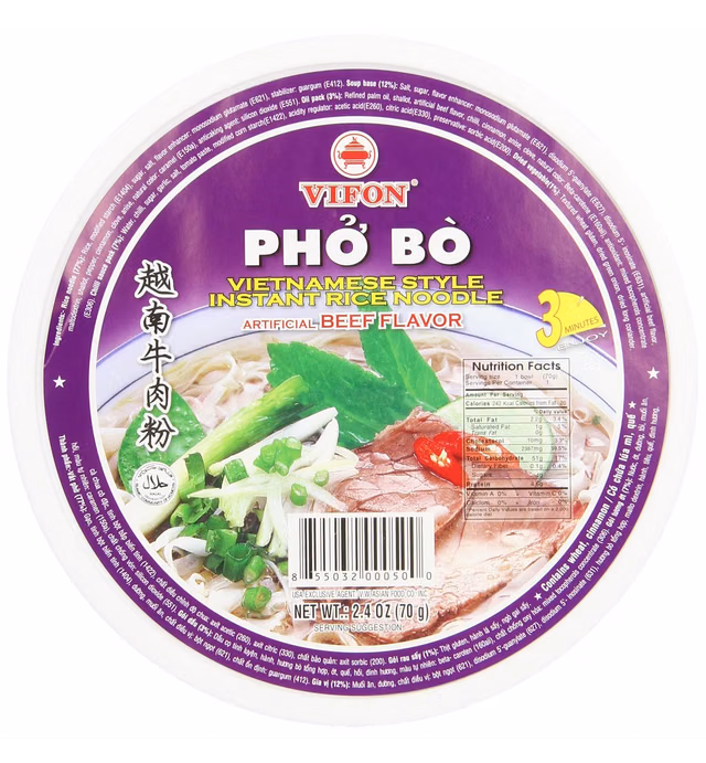 VIFON Pho Bo Noodle Bowl, Beef, 2.4 Oz, Pack of 12